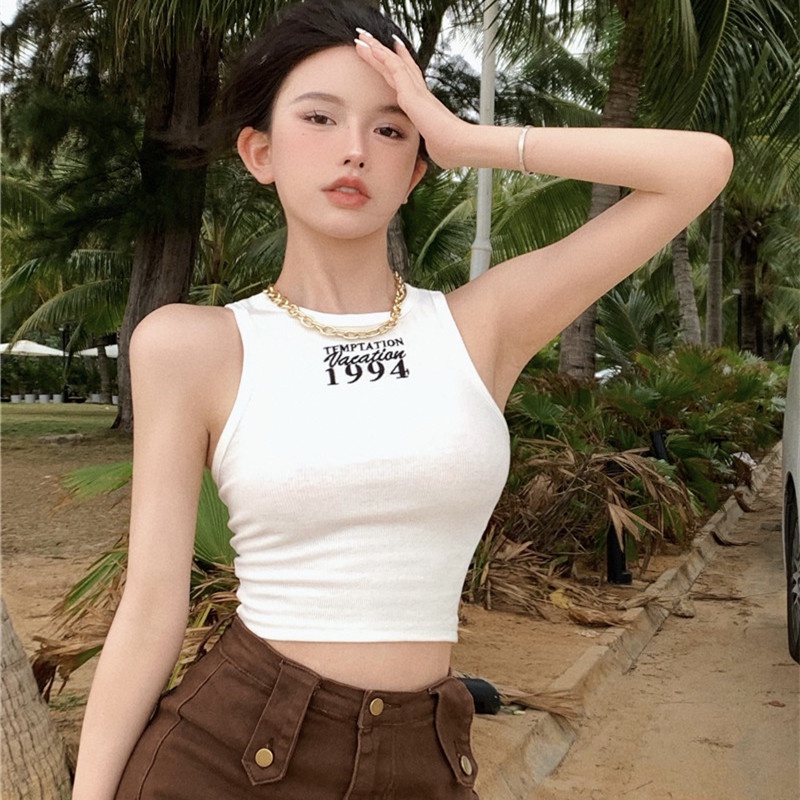 Áo Sát Nách Thêu Chữ Tiếng Anh Dáng Ôm Gợi Cảm Cho Nữ