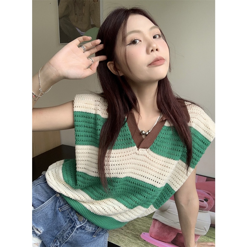 LALISAS Áo Dệt Kim Phối Màu Phong Cách Thời Trang Hàn Quốc Cho Nữ