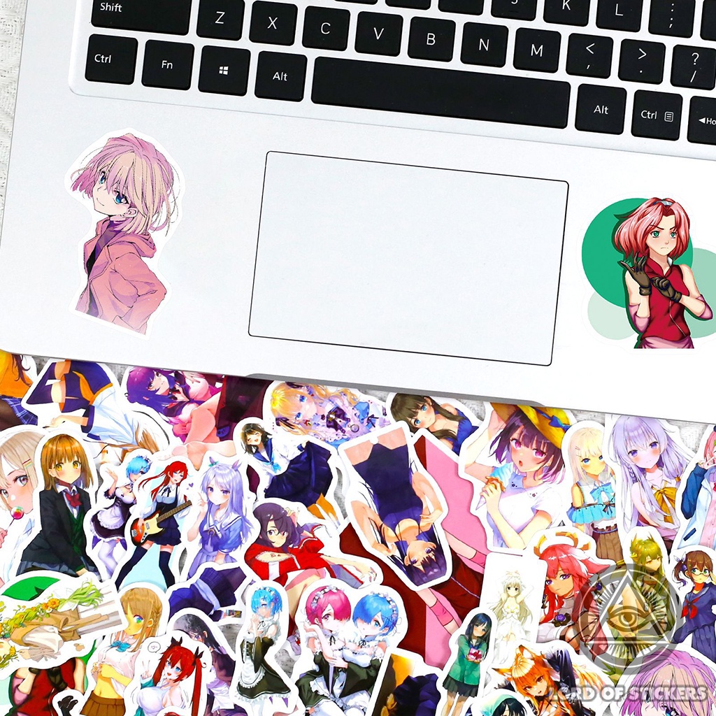 Set 50 Nhãn Dán Anime Girl Cute Waifu Sticker Manga Hình Cô Gái Dễ Thương Trang Trí Mũ Bảo Hiểm, Laptop, Guitar, Sổ