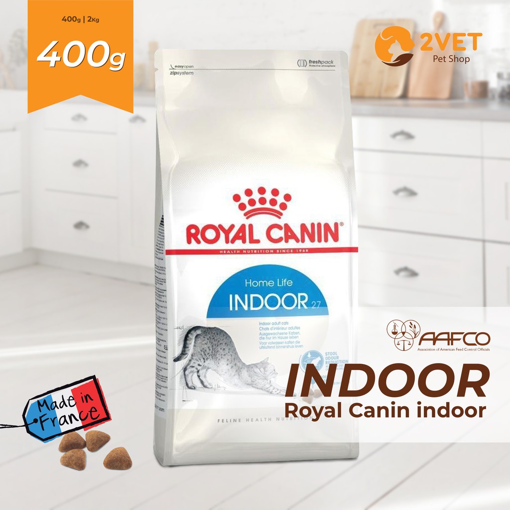 Đồ Ăn Cho Mèo Trưởng Thành - Hạt Khô Dinh Dưỡng Royal Canin Indoor Cao Cấp Cho Mèo Từ 1-7 Tuổi - Trọng Lượng 400G