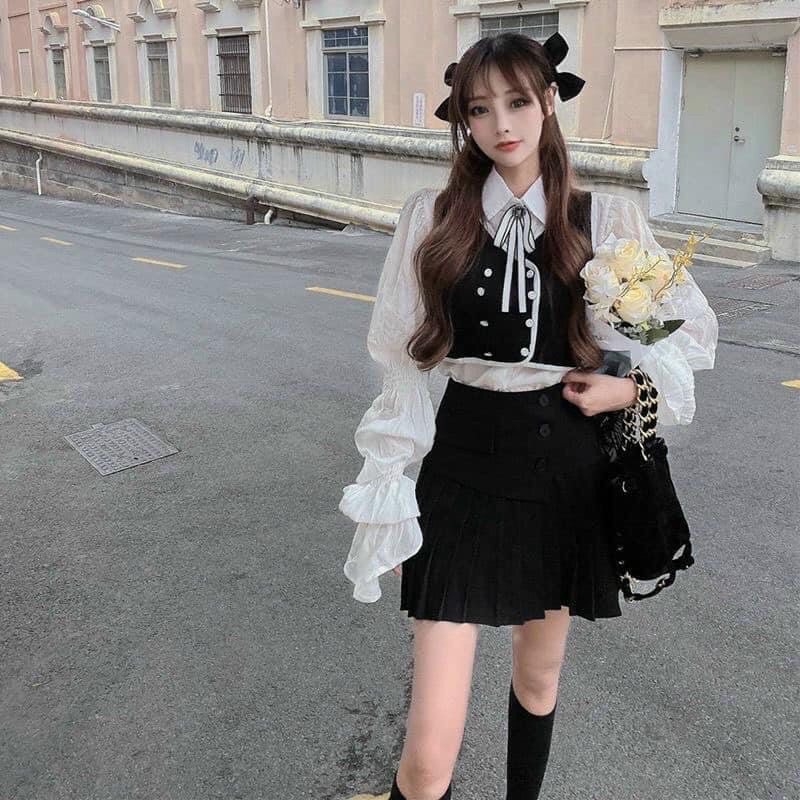 Set 3 món áo gile + áo sơmi + chân vây