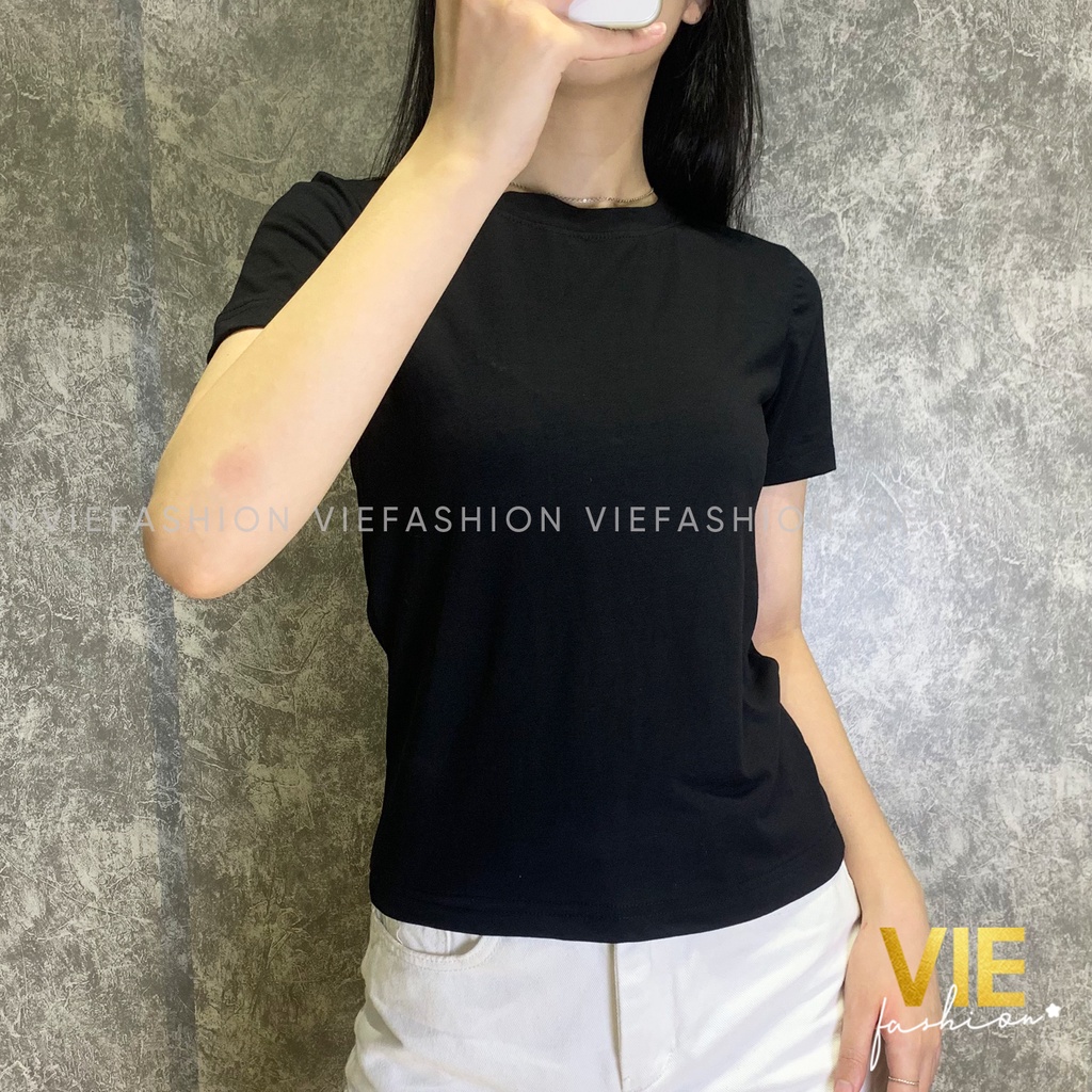 Áo thun nữ ngắn tay basic cổ tròn. Áo phông cổ tròn basic dáng lửng vải 100% cotton. VIE fashion 2203-04