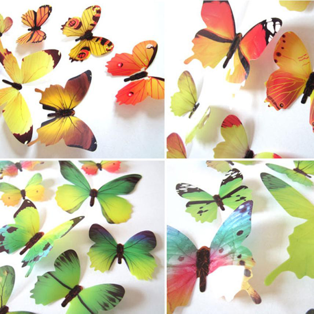 Bộ 12 hình dán trang trí tường hình bướm 3D bằng PVC | WebRaoVat - webraovat.net.vn