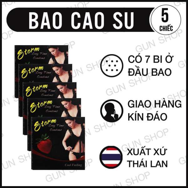 Bao cao su STORM 5 cái 7 bi đầu lớn gai mịn hương dâu tây (che tên khi giao)