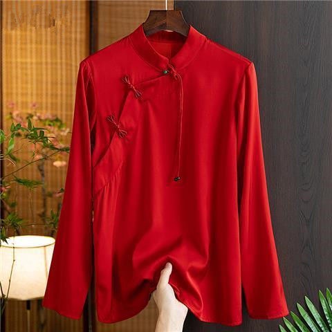Áo Sơ Mi Giả Lụa Cài Nút Đơn Giản Phong Cách Trung Hoa Cổ Điển Hàng Mới 2023