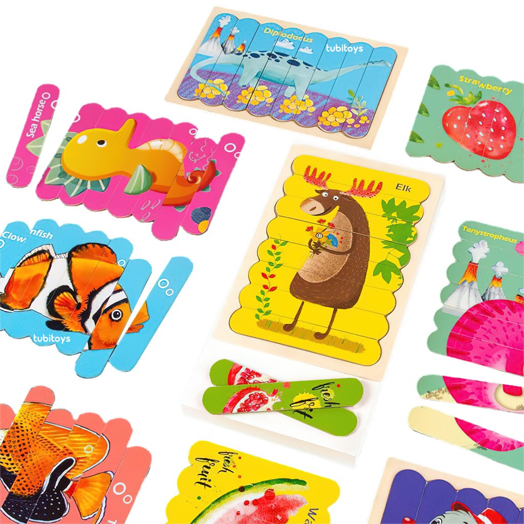 Đồ chơi ghép hình que kem siêu đẹp in 2 mặt sắc nét, Xếp hình gỗ trí tuệ TUBITOYS