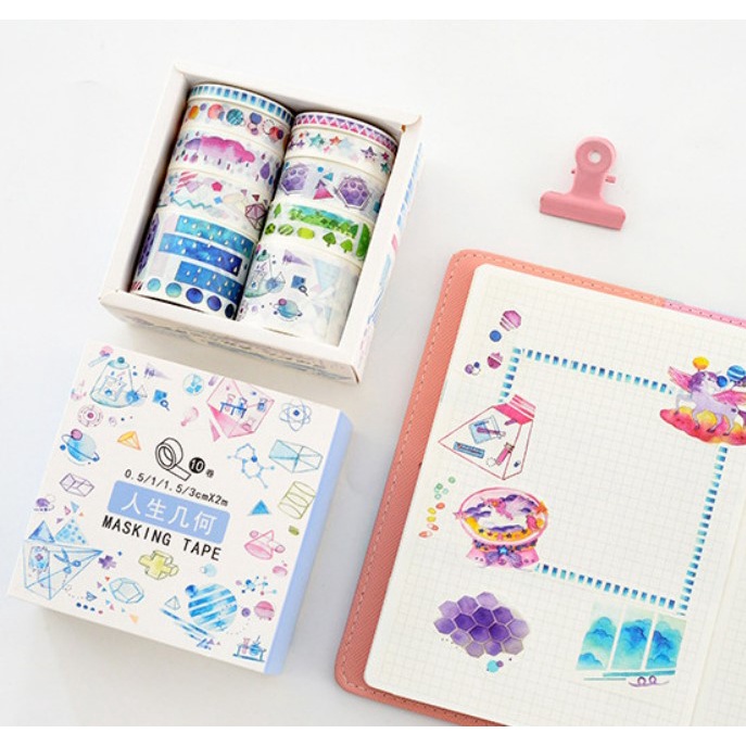 Hộp Washi tape 10 cuộn siêu đẹp mắt Be Tiny