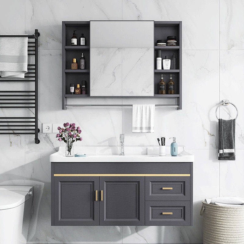 Không gian tủ nhôm phòng tắm kết hợp chậu rửa ánh sáng gương thông minh sang trọng Bàn trang điểm chung cư nhỏ < | BigBuy360 - bigbuy360.vn