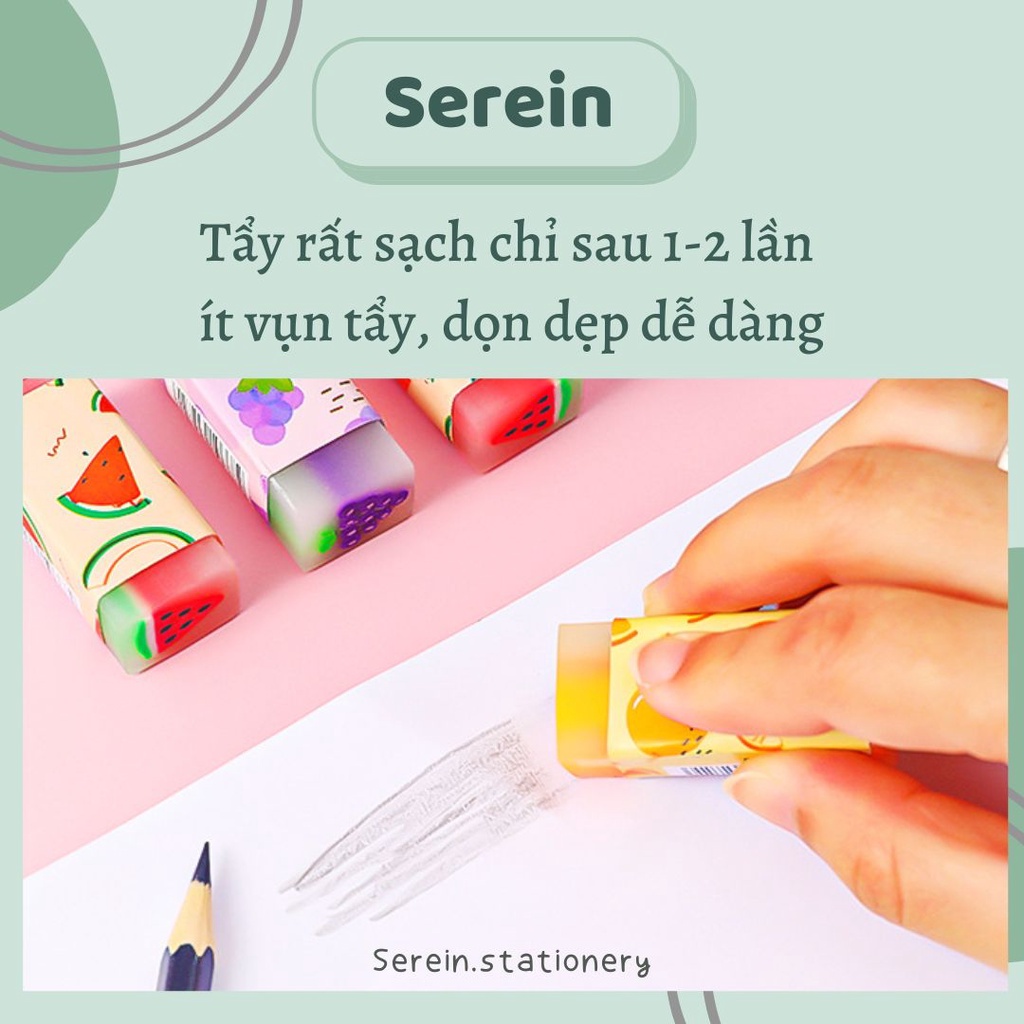 Gôm tẩy bút chì hình thạch hoa quả SEREIN tẩy mềm 2B cute có mùi thơm văn phòng phẩm phong cách Hàn Quốc
