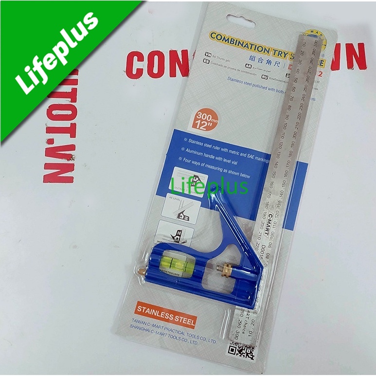 Thước thủy vuông 300mm hệ mét bằng thép không gỉ C-Mart D0016