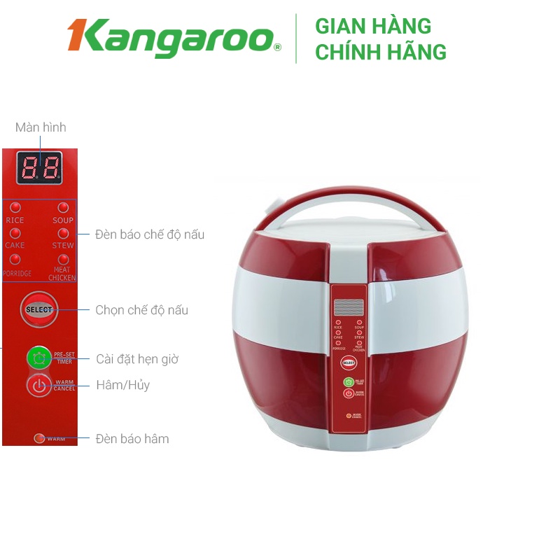 [Mã ELHADEV giảm 4% đơn 300K] Nồi cơm điện loại cơ 1,8L Kangaroo KG835