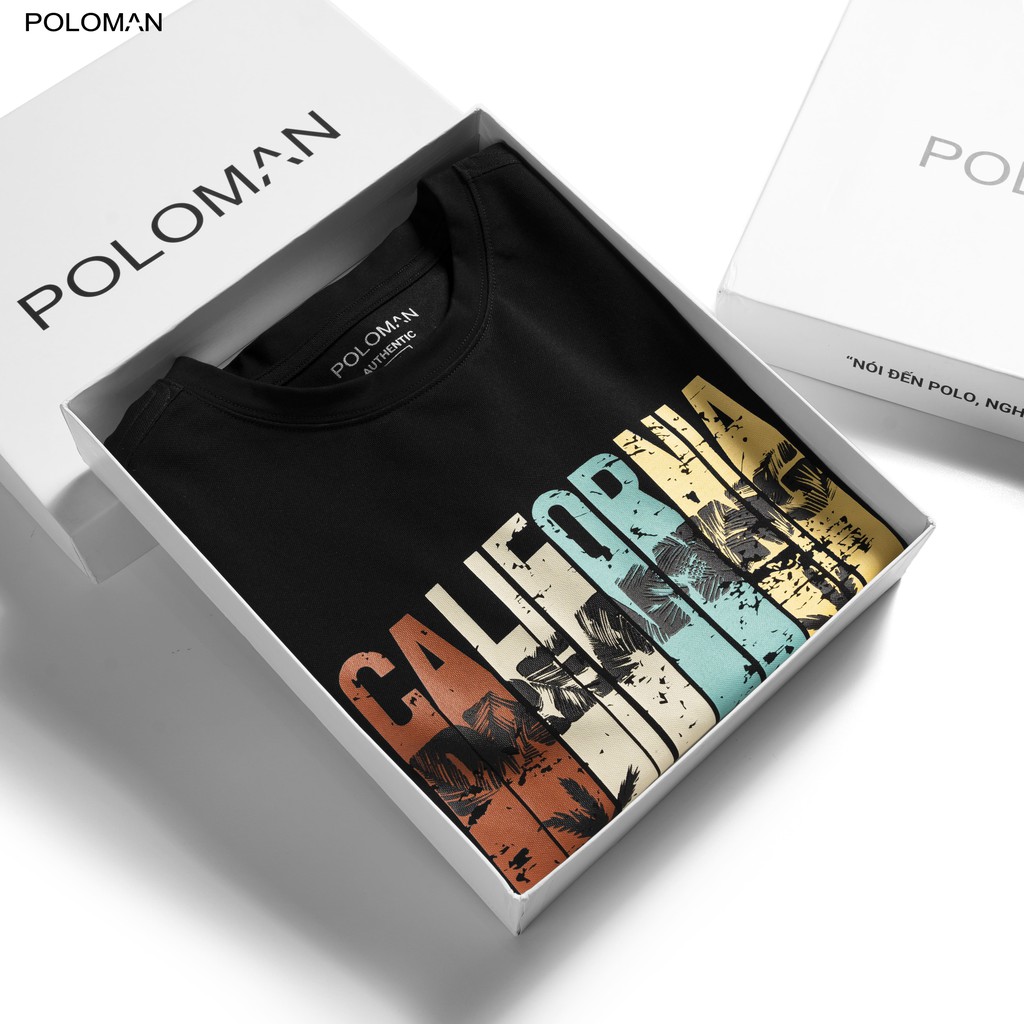 Áo thun nam cổ tròn CALI in họa tiết vải cá sấu Cotton xuất xịn,chuẩn form,trẻ trung, năng động - POLOMAN | BigBuy360 - bigbuy360.vn