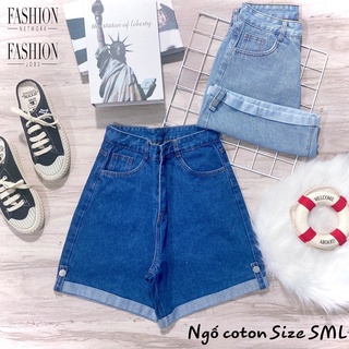 Quần short nữ ngố lưng cao không giãn lai lật