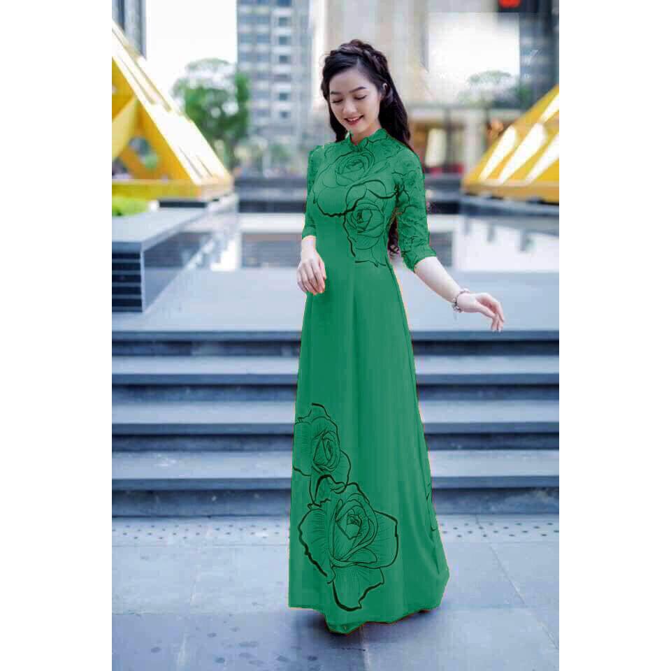 ⚡️ có big size 5XL ⚡️ AD1555 SET ÁO DÀI TRUYỀN THỐNG CỔ TRỤ HỌA TIẾT IN 3D HOA HỒNG LỚN KÈM QUẦN ỐNG RỘNG