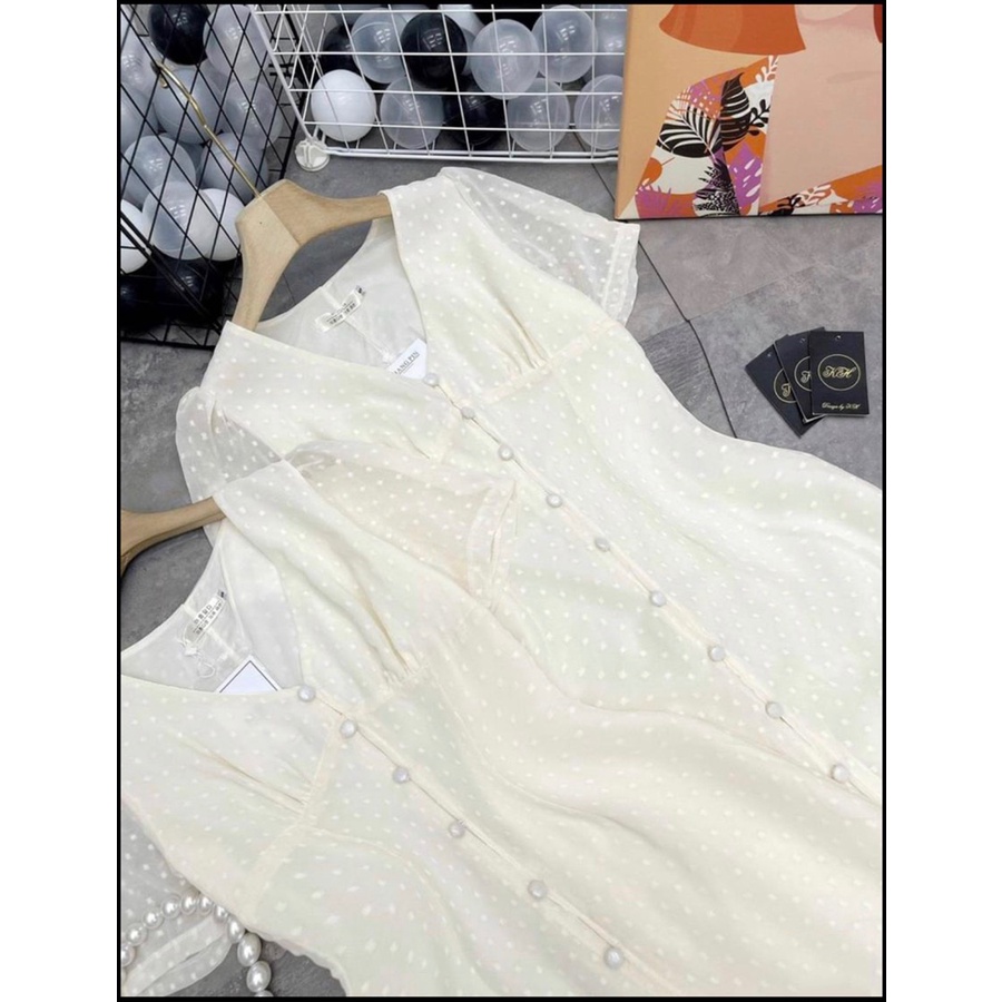 Váy đầm trắng đuôi cá xẻ tà phối nút bọc 2 lớp dày dặn dáng xuông xinh đẹp XUKA DRESS DT012