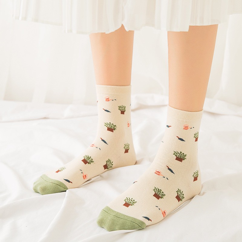 Set 3 đôi vớ cổ cao Mivino tất nữ Hàn Quốc in hình chú vịt đáng yêu TN106