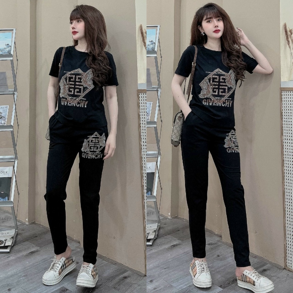Đồ Bộ Dài Thun Cotton Đính Cườm Đá Cao Cấp MS05
