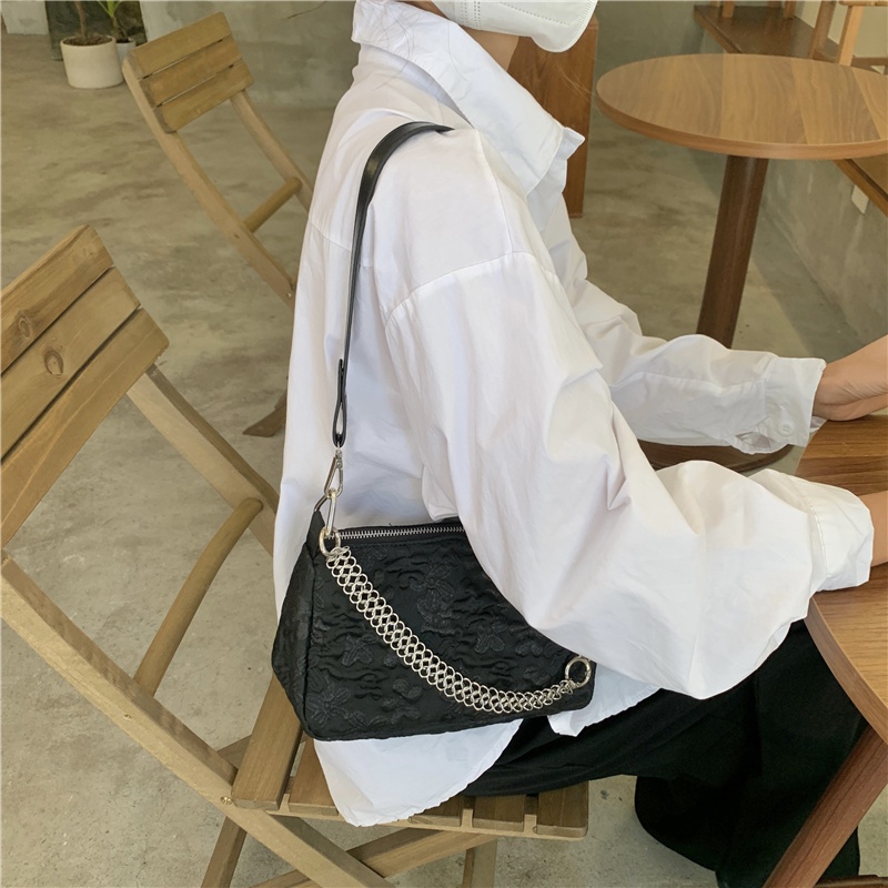 Túi đeo vai thiết kế nhỏ gọn thiết kế mới 2021 họa tiết hoa jacquard đính ngọc trai ngọt ngào cho nữ