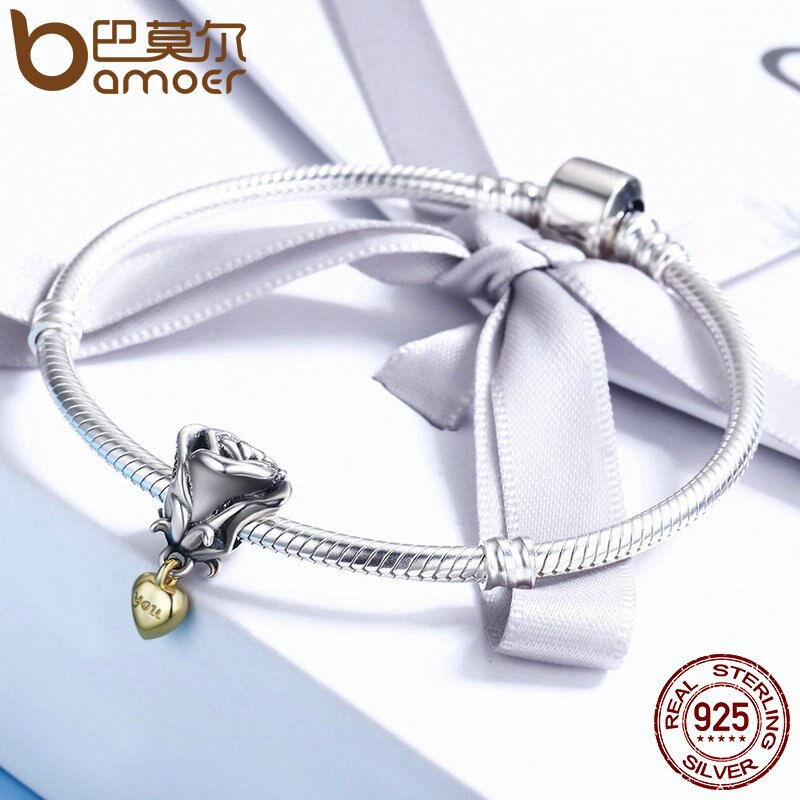 Hạt Xỏ Trang Sức Bamoer bạc 925 Hình Trái Tim Và Hoa Hồng SCC455