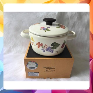 Nồi Thép Tráng Men Nhật FUJIHORO FRV-16w 16cm - 1.6L Frutas Collection II  (  Hoa Văn Trái cây) - Chuyên Xài Bếp Từ