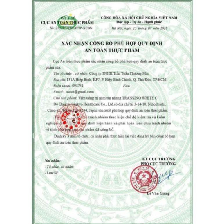 BỘ SẢN PHẨM KEM DƯỠNG Và VIÊN UỐNG TRẮNG DA, MỜ NÁM TRANSINO WHITE C 60/120/240 VIÊN NHẬT BẢN