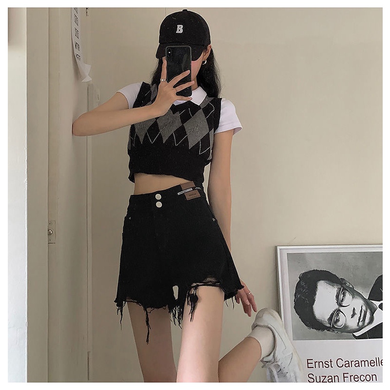Quần short denim COZOKC lưng cao dáng rộng phối rách cá tính