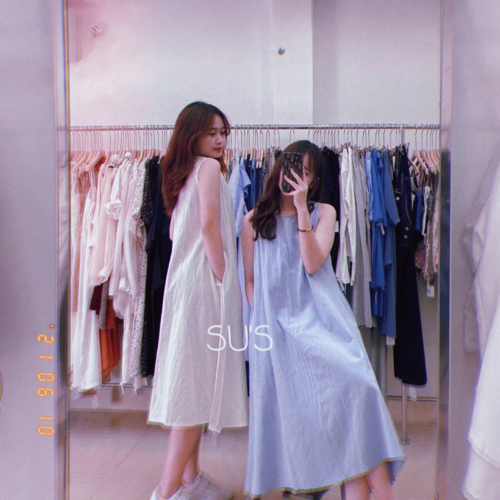 ✨BÁN SỈ✨VÁY SUÔNG DÁNG RỘNG SÁT NÁCH 2 MÀU TRẮNG XANH