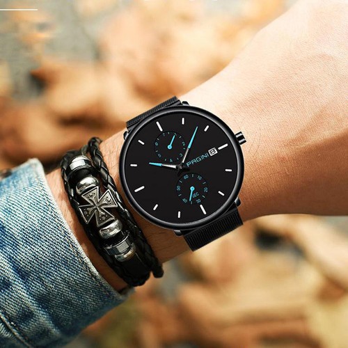 Đồng Hồ Nam PAGINI PA9966 Dây Titanium Cao Cấp - Đồng Hồ Kim-Kim Dạ Quang Có Lịch Ngày - Chống Nước - BH Hãng 12 Tháng