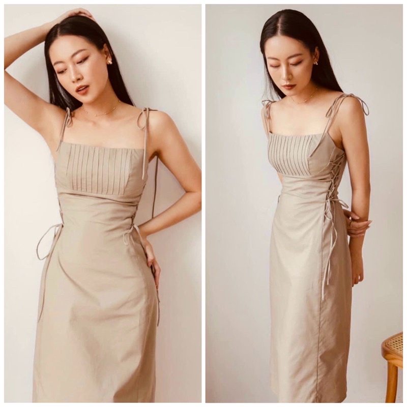 Đầm hai dây kem đan eo (kèm hình thật)