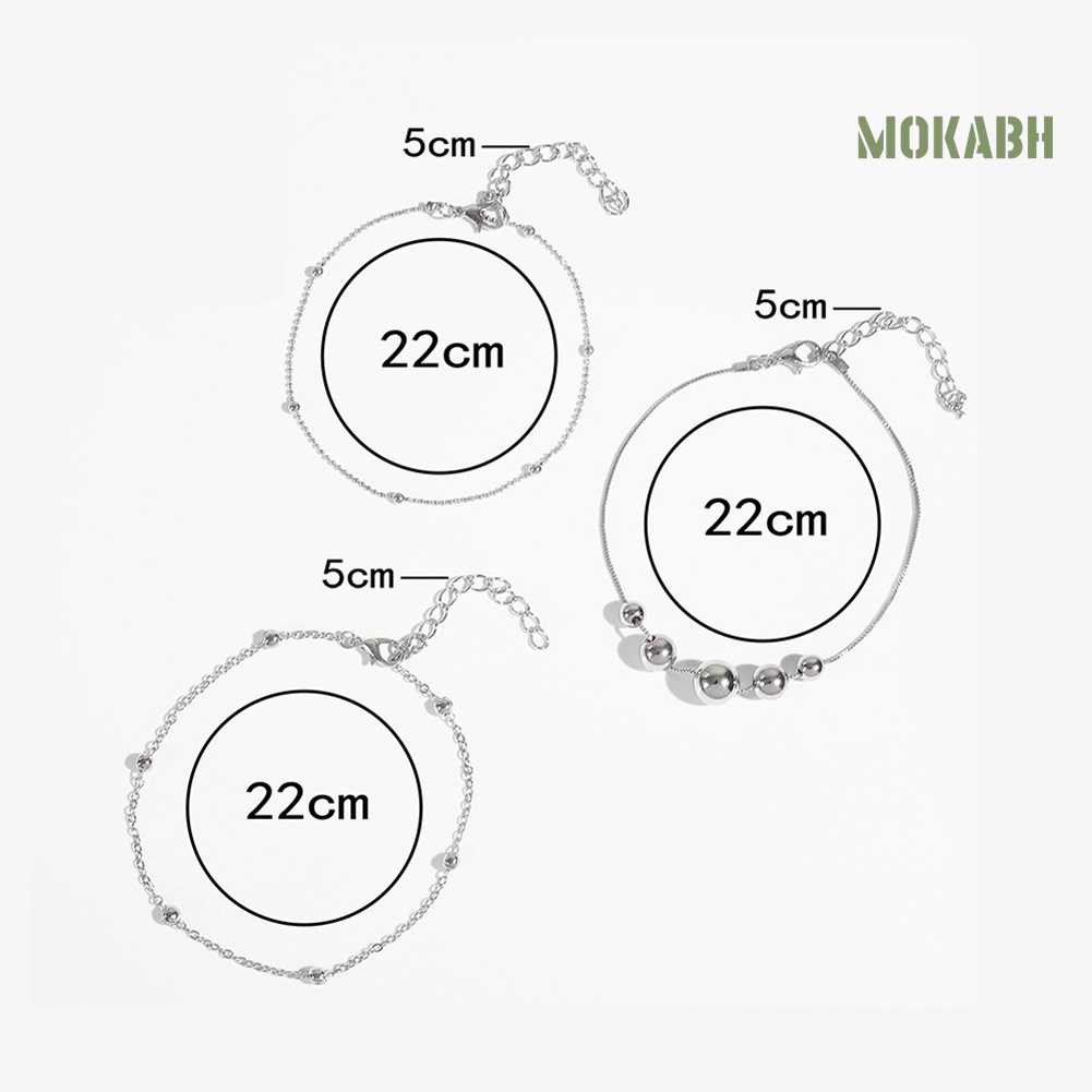 Set 3 Lắc Chân Dạng Chuỗi Hạt Tròn Thời Trang Có Thể Điều Chỉnh Cho Nữ