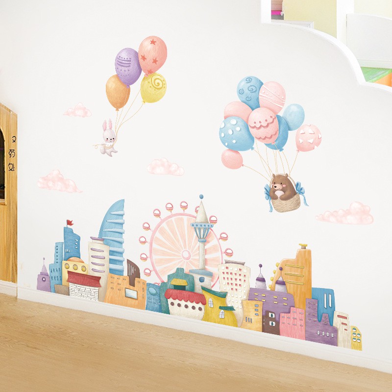 Decal dán tường cho bé, tranh dán tường Hàn Quốc sticker trang trí phòng trẻ em hình động vật (Bong Bóng Bay) | BigBuy360 - bigbuy360.vn