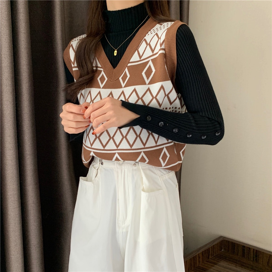 SUXI MỚI Áo sweater không tay cổ chữ v thời trang thu đông cho nữ