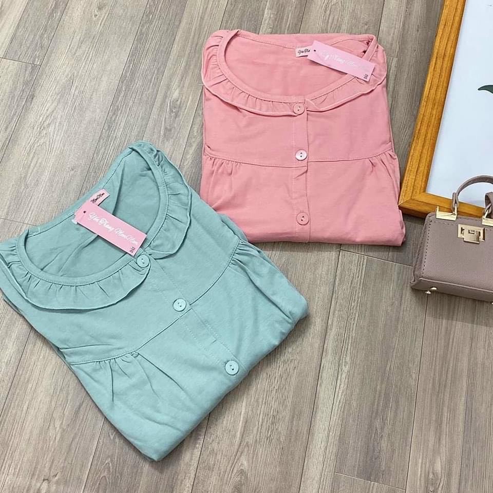 Bộ Bầu Và Sau Sinh Cổ Bèo, Cài Cúc Trơn, Chất Cotton Loại Đẹp