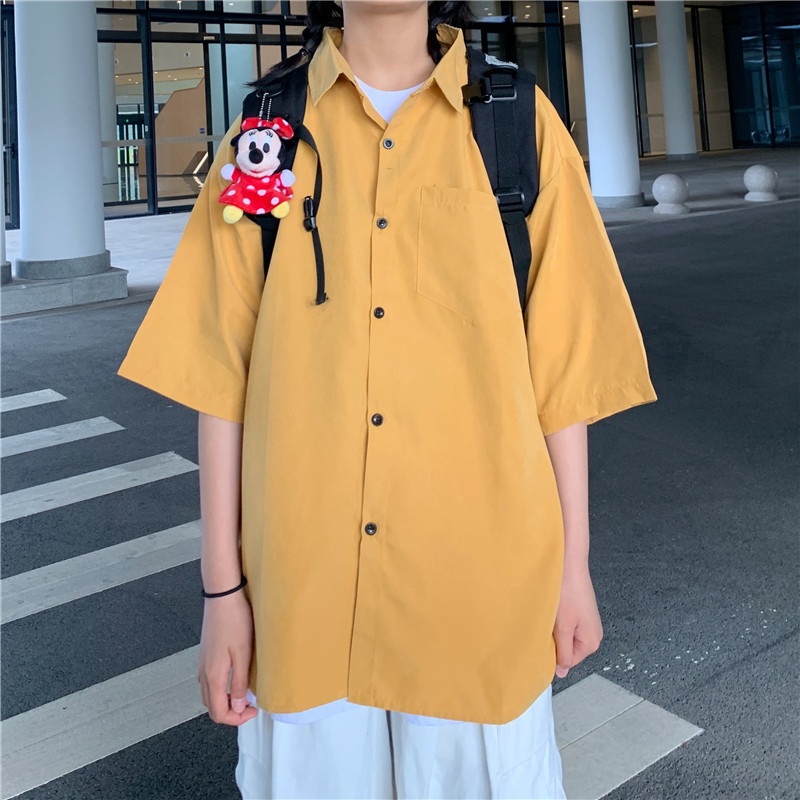 Áo Sơ Mi Tay Lửng Dáng Rộng Màu Sắc Đơn Giản Dễ Phối Đồ 19608