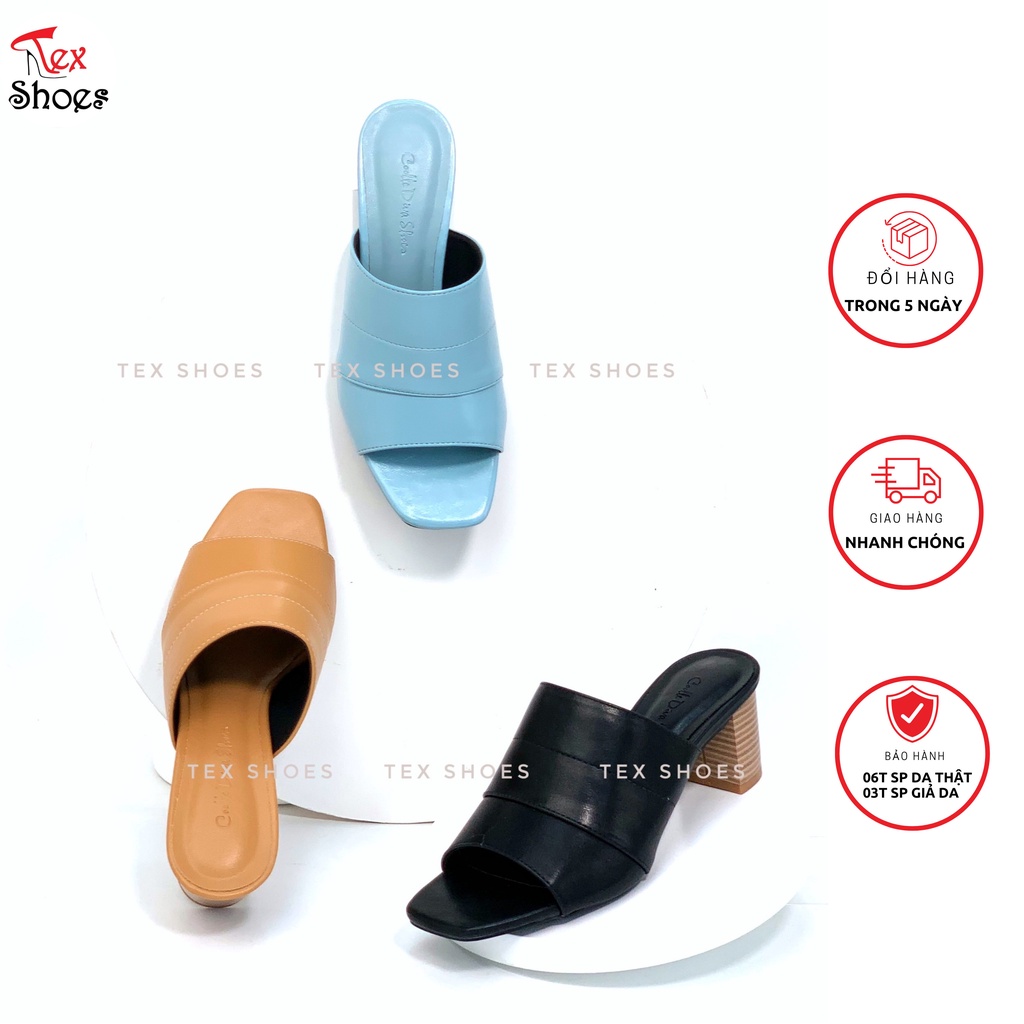 Guốc nữ cao gót thời trang, dép nữ cao gót nữ quai ngang bản to VNXK TEX SHOES