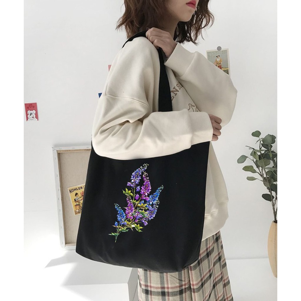 Túi Tote Vải Canvas Nữ phong cách Ulzzang Có Khóa Kéo ngăn phụ chất liệu dày dặ