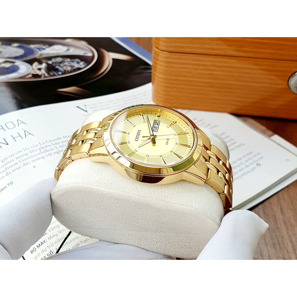 Đồng hồ Nam chính hãng Citizen BF2013-56P Size 41,Mạ vàng,Lịch thứ ngày-Máy Pin Quartz-Dây kim loại thép cao cấp
