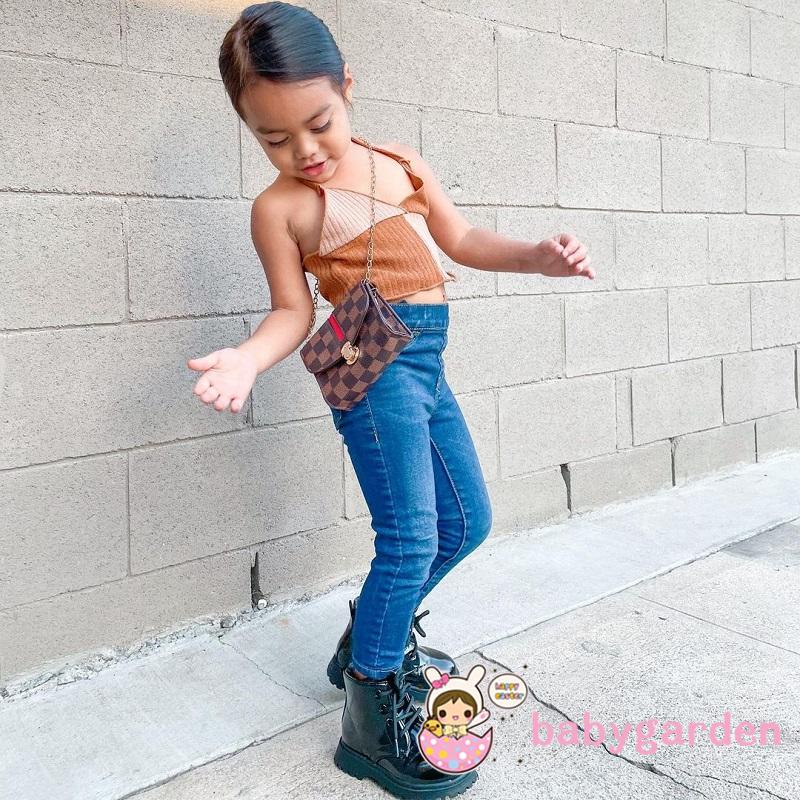 Bộ áo hai dây dệt kim + quần denim dài thời trang cho bé gái 1-6 tuổi