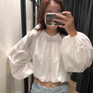 Áo sơ mi croptop dài tay bo eo hàng xuất - Hàng order