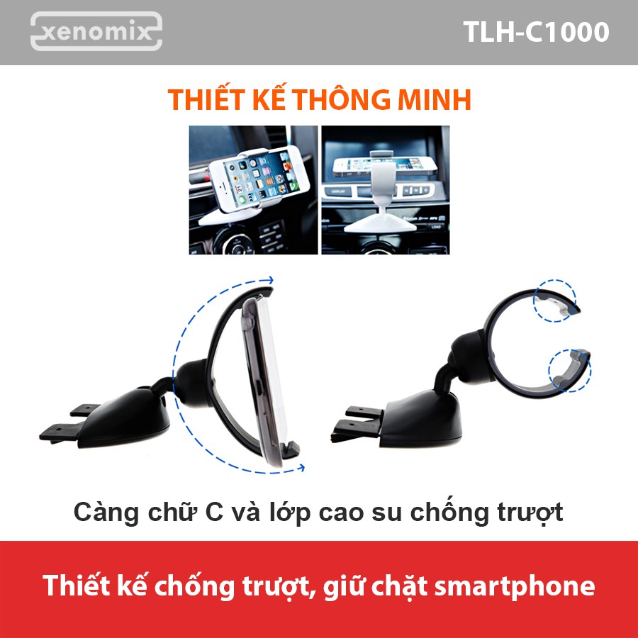 [Mã BMBAU50 giảm 10% đơn 99k] Giá Đỡ Điện Thoại Gắn Khe Ổ CD XENOMIX TLHC1000 Nhập Khẩu Chính Hãng