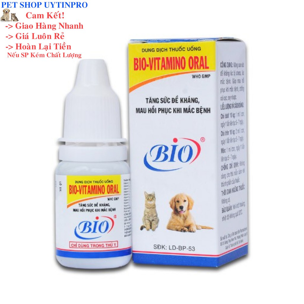 BIO VITAMINO TĂNG SỨC ĐỀ KHÁNG CHO PET THÚ CƯNG CHÓ MÈO chai 10ml