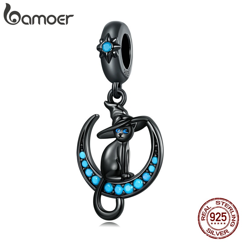 Mặt xỏ BAMOER bằng bạc 925 hình mèo phù thủy