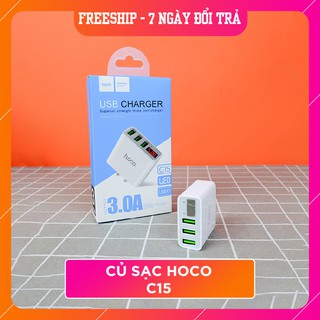 Củ sạc Hoco C15 Cốc sạc 3 cổng sạc nhanh QC 3.0A đèn Led báo sạc thông minh