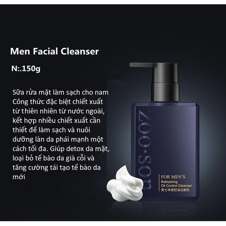 ZOO SON Bộ chăm sóc da mặt dành cho nam giới (Sữa rửa mặt 150ml+toner hoa hồng 90ml+Kem dưỡng ẩm 80ml)