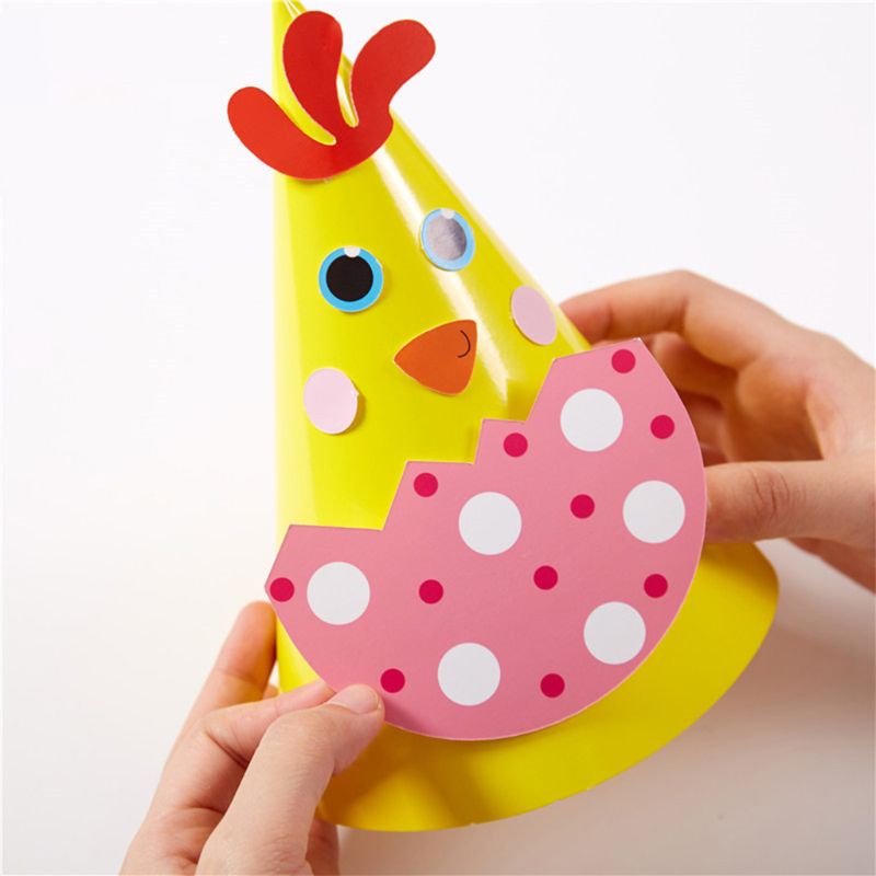 Mũ Giấy Hình Nón Vành Tròn Họa Tiết Hoạt Hình Dễ Thương Làm Đồ Thủ Công DIY Cho Bé