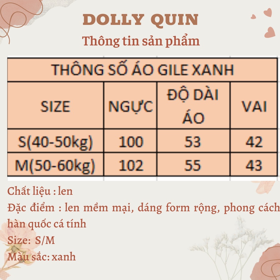 Áo Len Gile Nữ Mỏng Cổ Tim Không Tay Ngắn Dáng Rộng Họa Tiết Quả Trám Màu Xanh Tôn Da A006 Dolly Quin