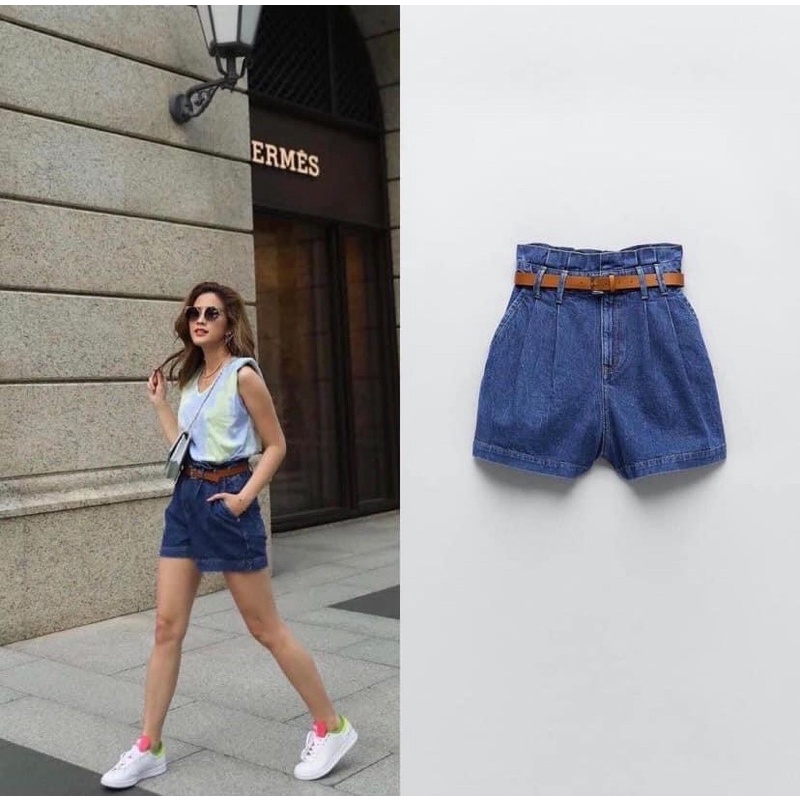 QUẦN SOOC JEAN SUÔNG CẠP CAO KÈM BELT ZARA AUTH TUỒN STORE