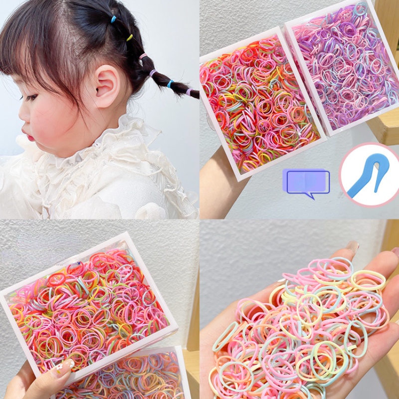 Hộp 1000 Dây Buộc Tóc Cao Su Co Giãn Hình Bánh Macaroon Dùng Một Lần Cho Trẻ Em
