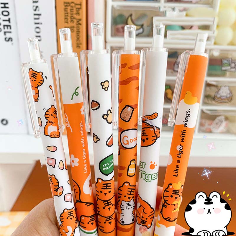 Bút bi mực màu đen ngòi 0.5mm thiết kế vỏ họa tiết hình chú hổ đáng yêu chất lượng cao