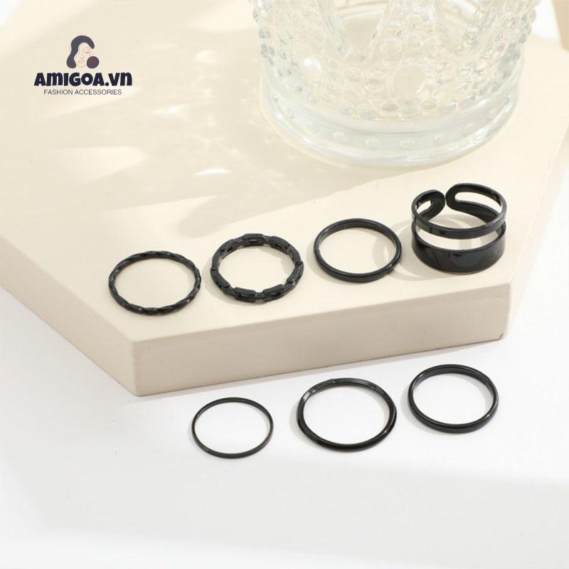 Bộ 7 Nhẫn Màu Đen Thiết Kế Sáng Tạo Cá Tính